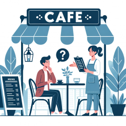 DALL·E 2023-10-14 18.23.29 - Vector graphic of a trendy cafe with an open terrace and a visible menu displayed next to the cafe owner. A woman of European descent, the cafe owner,